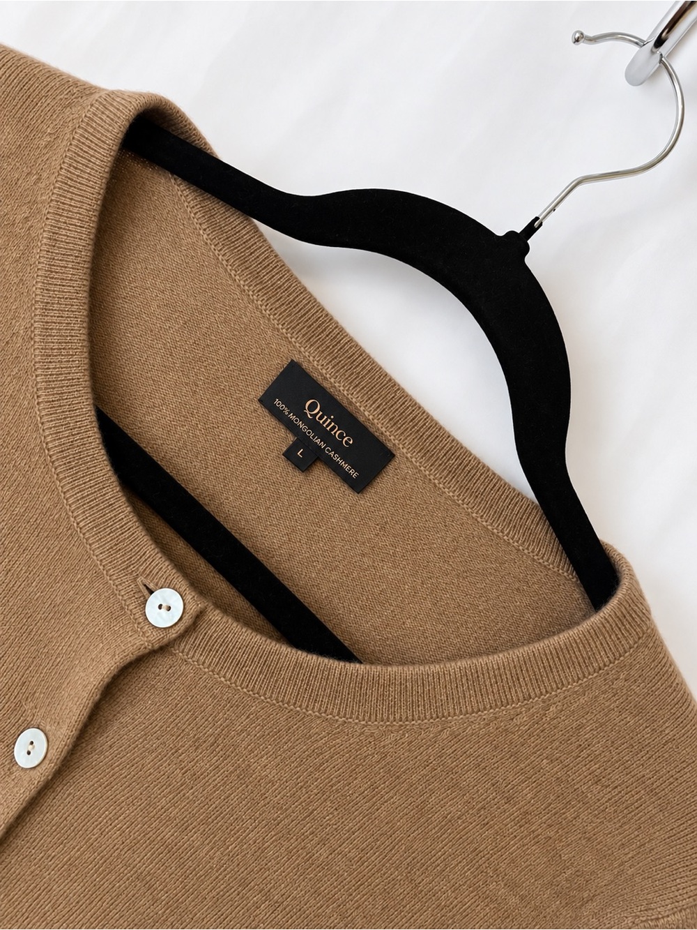 Quince Classic Crewneck Cashmere Cardigan - Camel Brown - Picture 2 of 4
